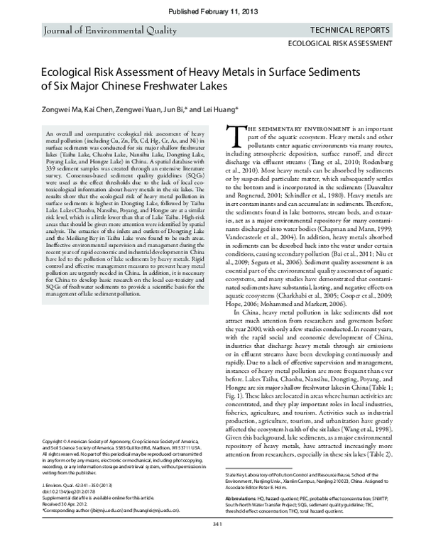 (PDF) Ecological risk assessment of heavy metals in the sediments of a ...