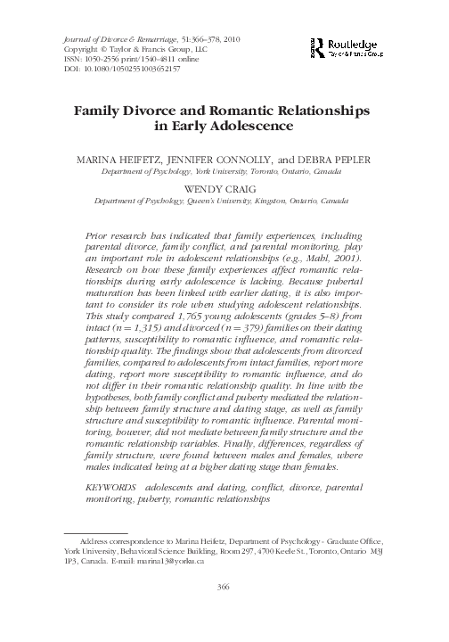 (PDF) Family Divorce and Romantic Relationships in Early Adolescence