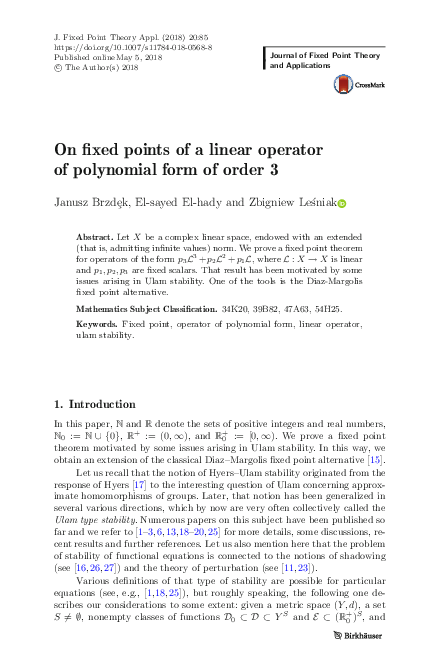 (PDF) On fixed points of a linear operator of polynomial form of order 3