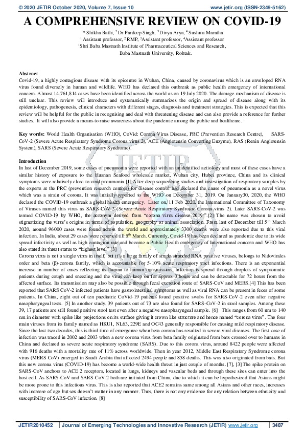 (PDF) A comprehensive review on CoViD-19