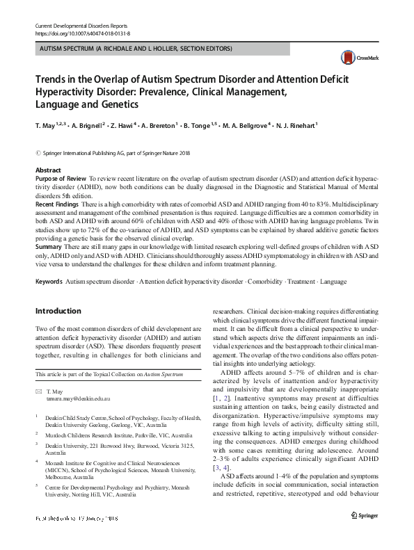 (PDF) Trends in the Overlap of Autism Spectrum Disorder and Attention ...
