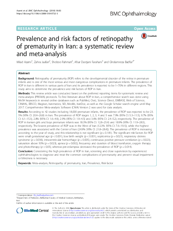 (PDF) Prevalence and risk factors of retinopathy of prematurity in Iran ...