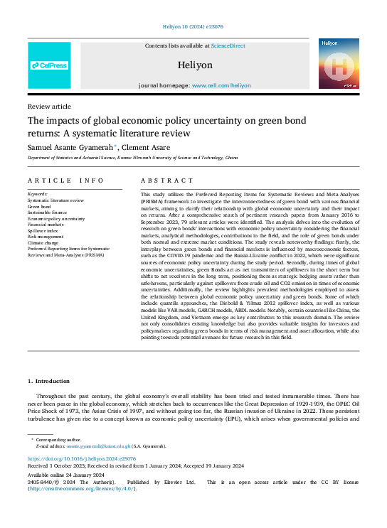 (PDF) The impacts of global economic policy uncertainty on green bond ...