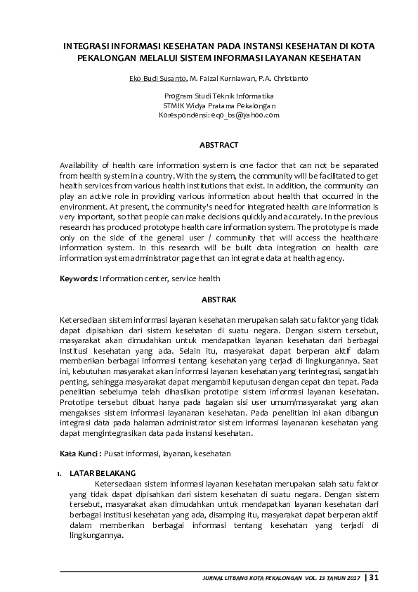 (PDF) Integrasi Informasi Kesehatan Pada Instansi Kesehatan DI Kota ...