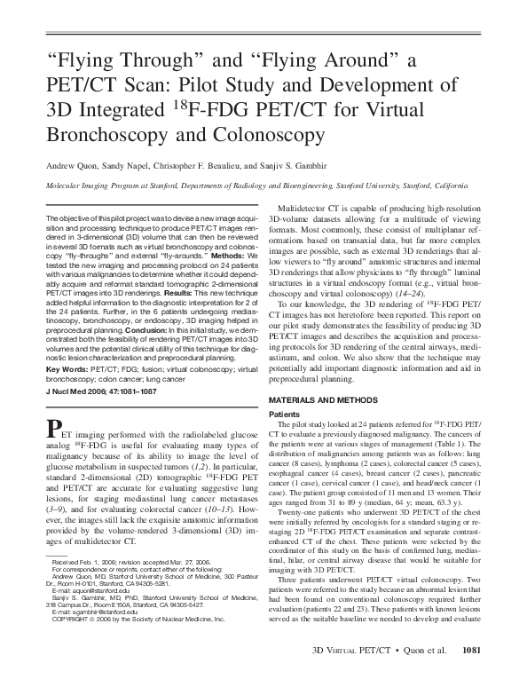 (PDF) Flying through" and "flying around" a PET/CT scan: Pilot study ...