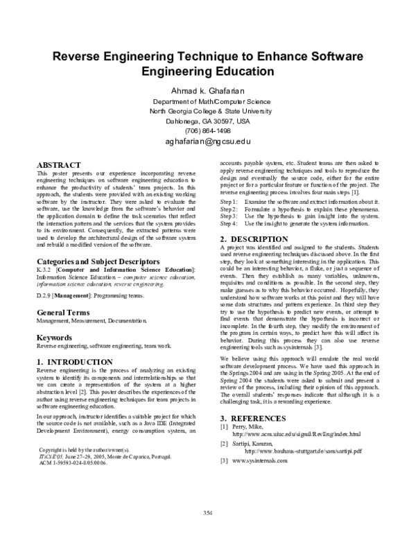 (PDF) Reverse engineering technique to enhance software engineering ...