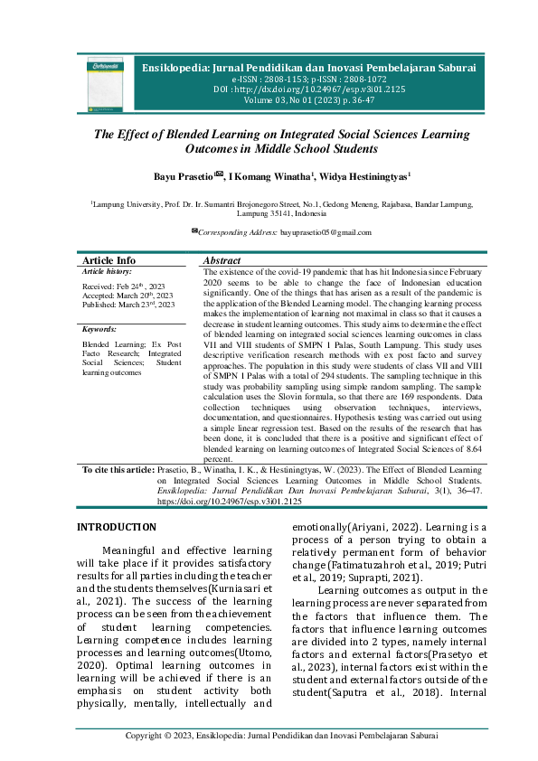 (PDF) The Effect of Blended Learning on Integrated Social Sciences ...