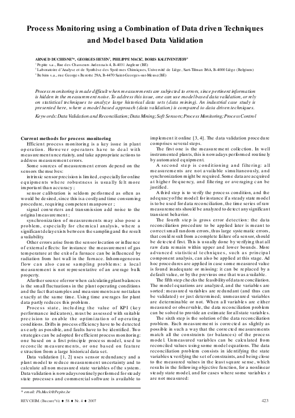 (PDF) Process monitoring using a combination of data driven techniques ...