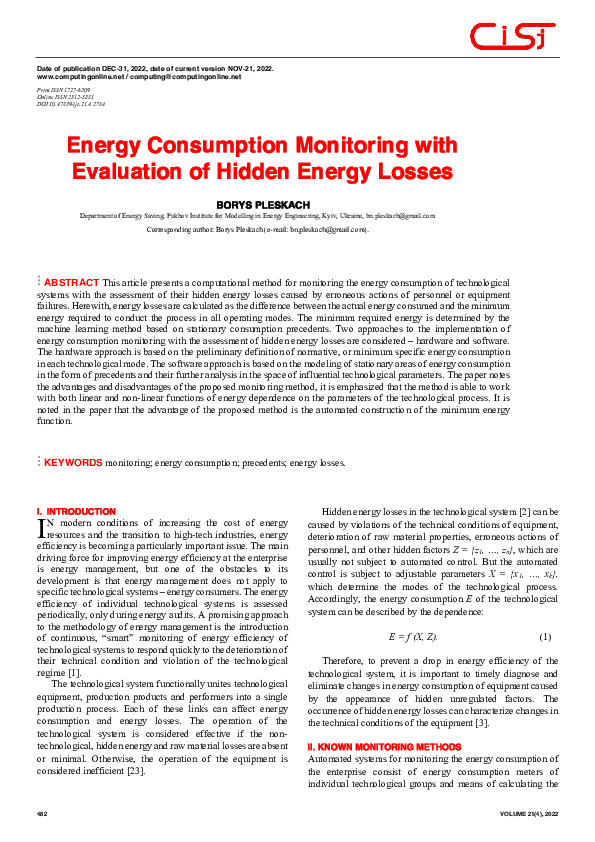 (PDF) Energy Consumption Monitoring with Evaluation of Hidden Energy Losses