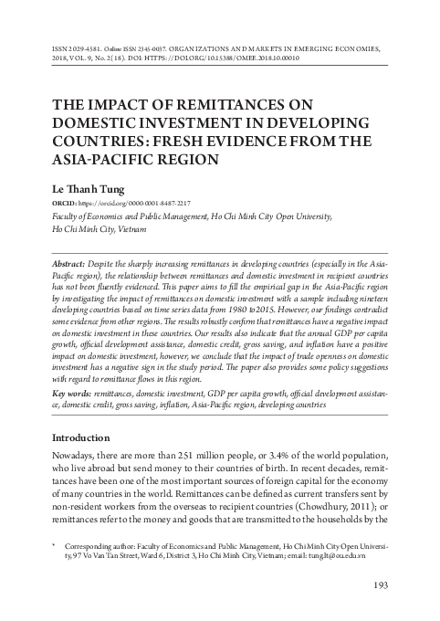 (PDF) The Impact of Remittances on Domestic Investment in Developing ...