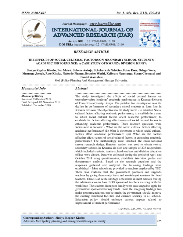(PDF) The Effects of Social Cultural Factors on Secondary School ...