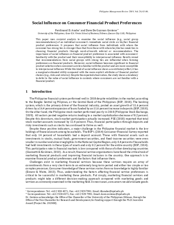 (PDF) Social Influence on Consumer Financial Product Preferences
