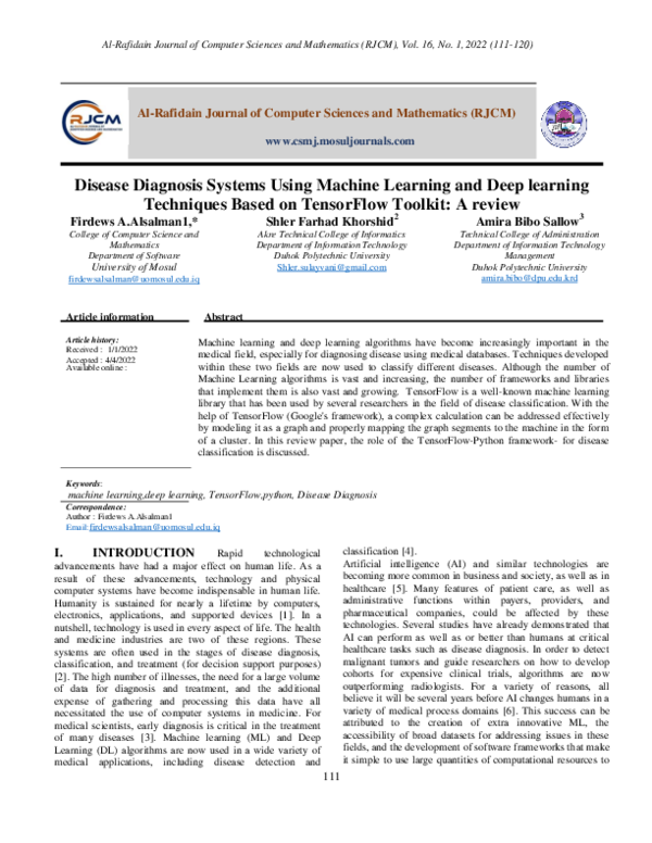 (PDF) Disease Diagnosis Systems Using Machine Learning and Deep ...
