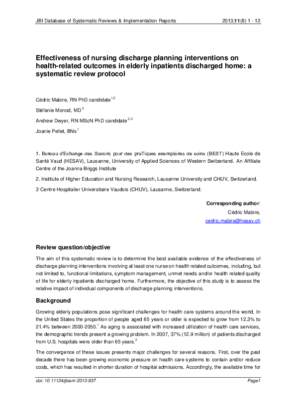 (PDF) Effectiveness of nursing discharge planning interventions on ...
