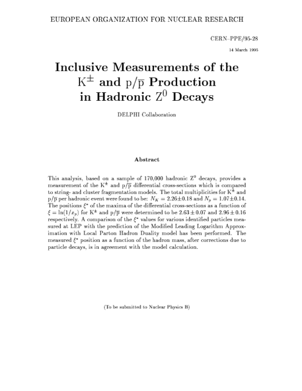 (PDF) Inclusive measurements of the production in hadronic Z0 decays