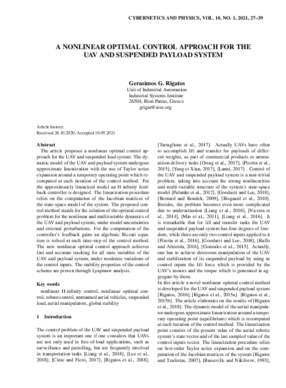 (PDF) A nonlinear optimal control approach for the UAV and suspended ...