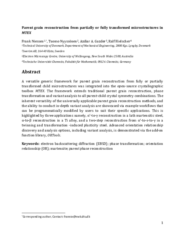 (PDF) Parent grain reconstruction from partially or fully transformed ...