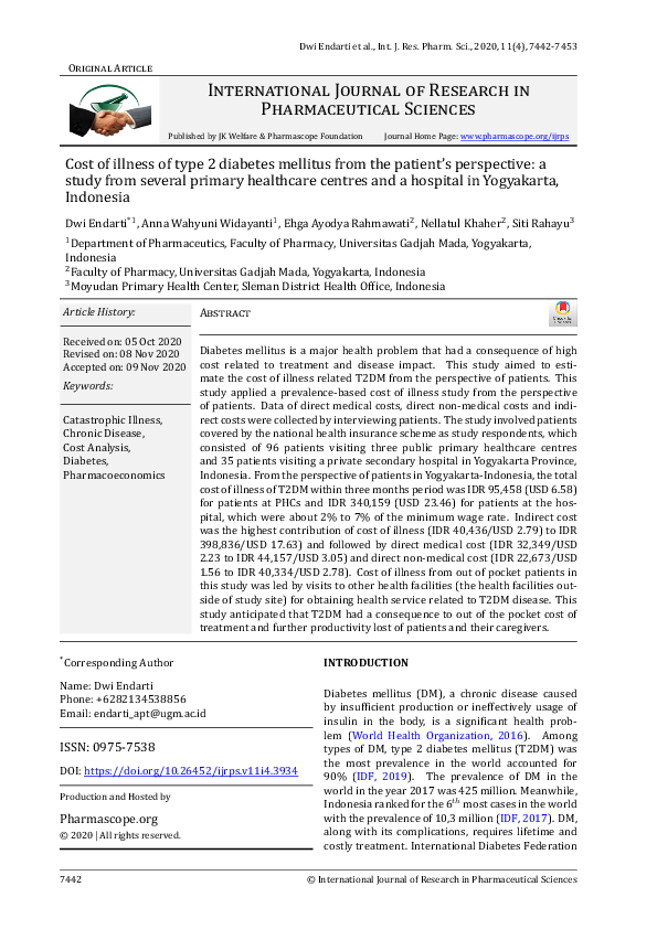(PDF) Cost of illness of type 2 diabetes mellitus from the patient’s ...