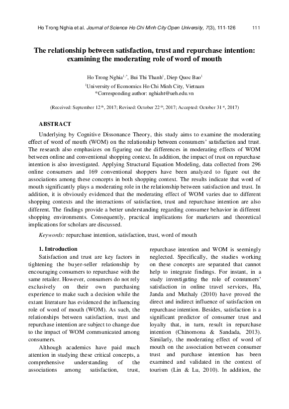 (PDF) The relationship between satisfaction, trust and repurchase ...