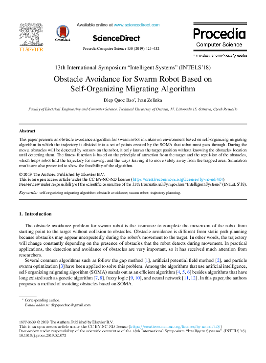 (PDF) Obstacle Avoidance for Swarm Robot Based on Self-Organizing ...