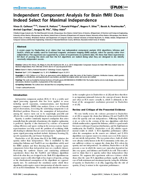 (PDF) Independent Component Analysis for Brain fMRI Does Indeed Select ...
