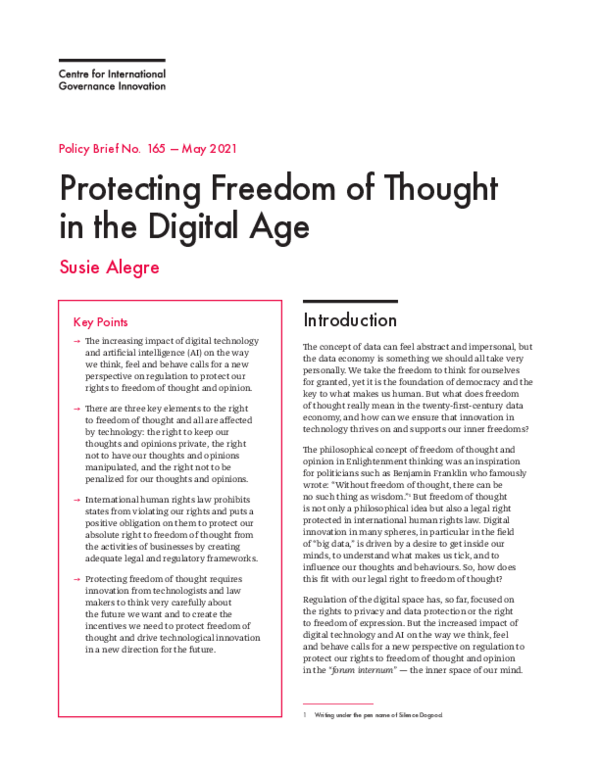 (PDF) Protecting freedom of thought in the digital age