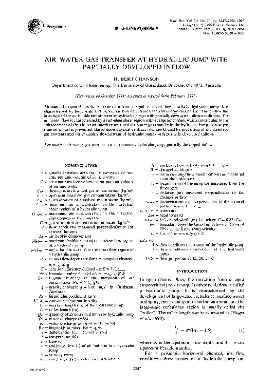 (PDF) AIR-WATER GAS TRANSFER AT HYDRAULIC JUMP WITH PARTIALLY DEVELOPED ...