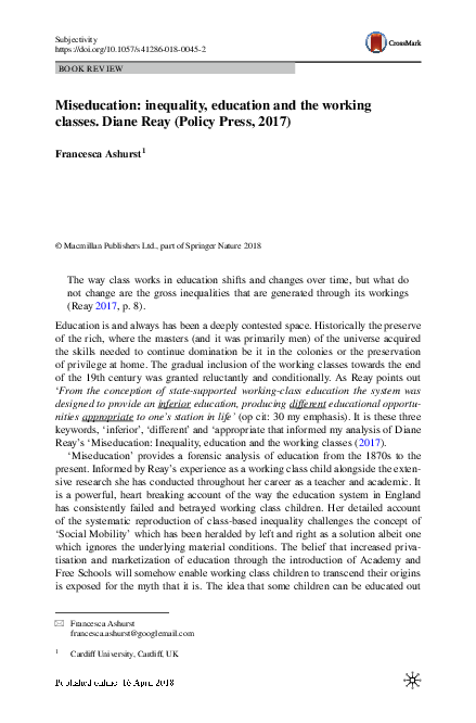 (PDF) Miseducation: inequality, education and working classes