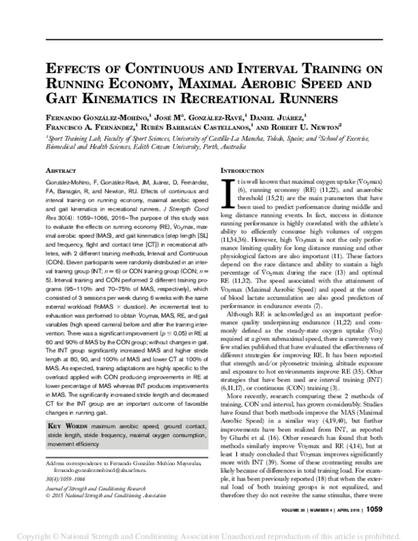 (PDF) EFFECTS OF CONTINUOUS AND INTERVAL TRAINING ON RUNNING ECONOMY ...