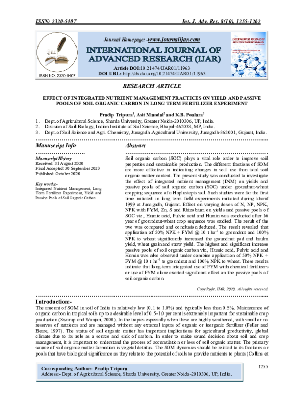 (PDF) Effect of Integrated Nutrient Management Practices on Yield and ...
