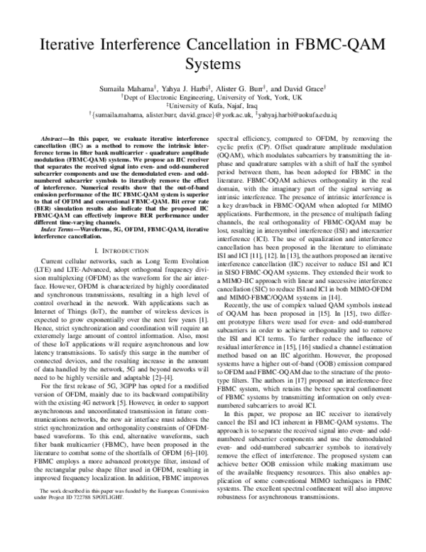 (PDF) Iterative Interference Cancellation in FBMC-QAM Systems