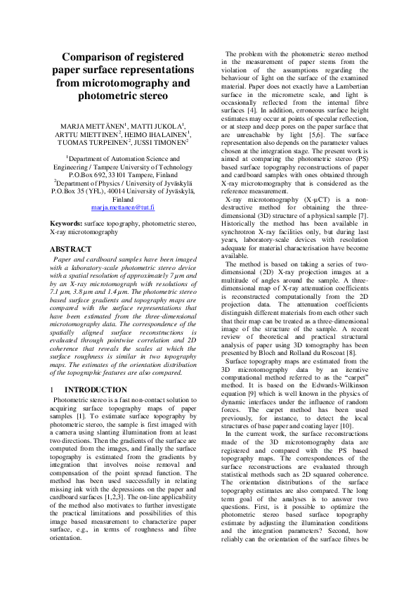 (PDF) Comparison of registered paper surface representations from ...