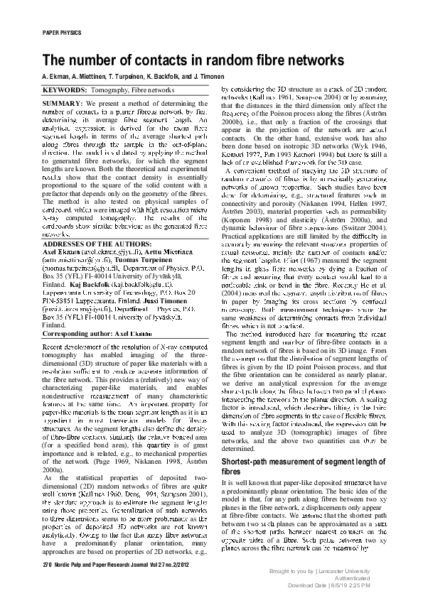 (PDF) The number of contacts in random fibre networks