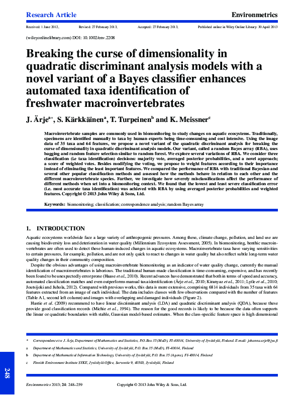 (PDF) Breaking the curse of dimensionality in quadratic discriminant ...