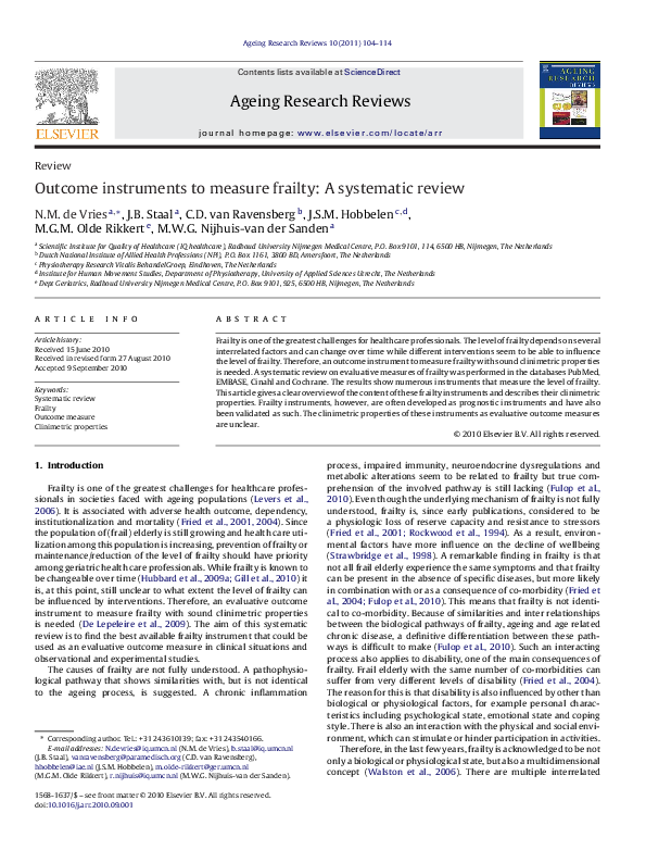 (PDF) Outcome instruments to measure frailty: A systematic review