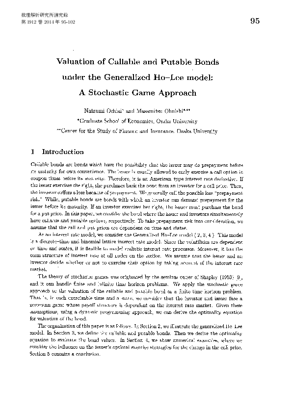 (PDF) 1-B-2 Valuation of Callable and Putable Bonds under the ...