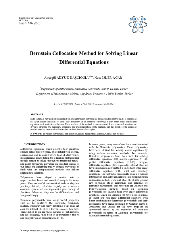 (PDF) Bernstein Collocation Method for Solving Linear Differential ...