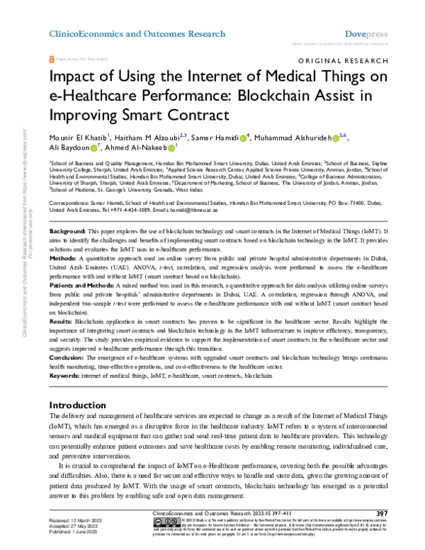 (PDF) Impact of Using the Internet of Medical Things on e-Healthcare ...