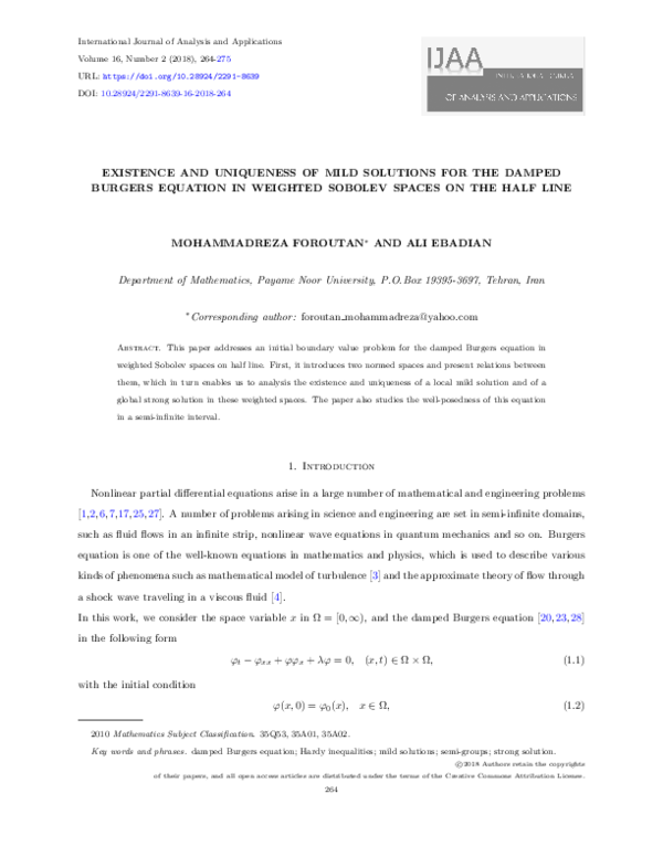 (PDF) Existence and Uniqueness of Mild Solutions for the Damped Burgers ...