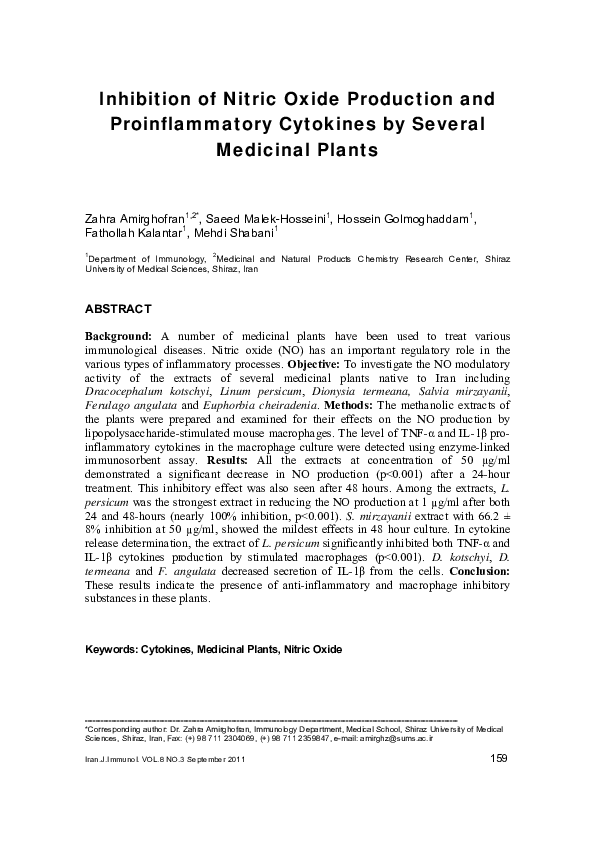 (PDF) Inhibition of nitric oxide production and proinflammatory ...