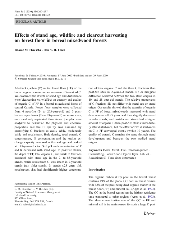 (PDF) Effects of stand age, wildfire and clearcut harvesting on forest ...