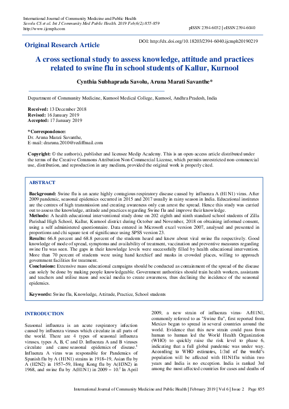 (PDF) A cross sectional study to assess knowledge, attitude and ...
