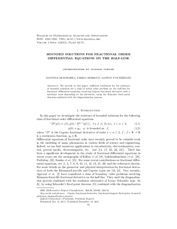 Pdf Bounded Solutions For Fractional Order Differential Equations On