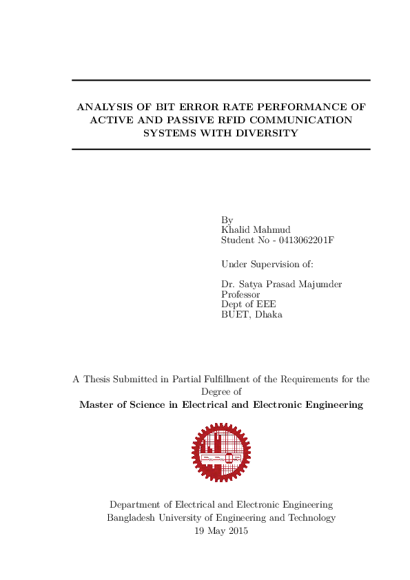 (PDF) Analysis of bit error rate performance of active and passive RFID ...