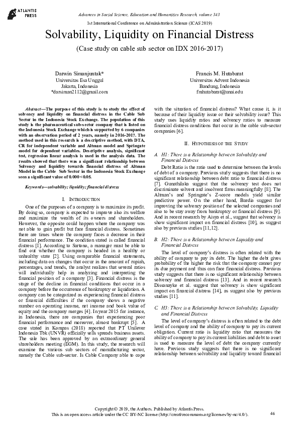 (PDF) Solvability, Liquidity on Financial Distress (Case study on cable ...