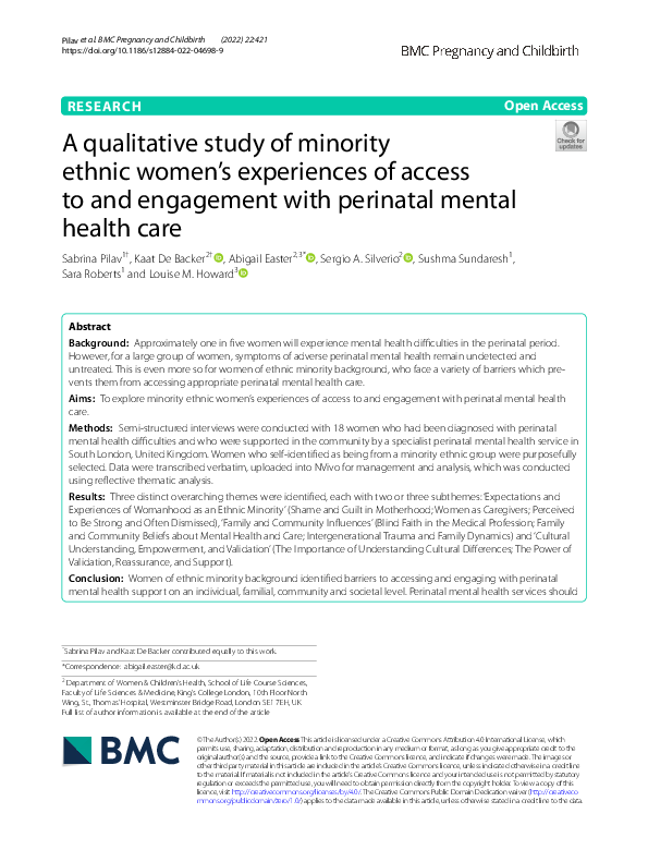 (PDF) A qualitative study of minority ethnic women’s experiences of ...