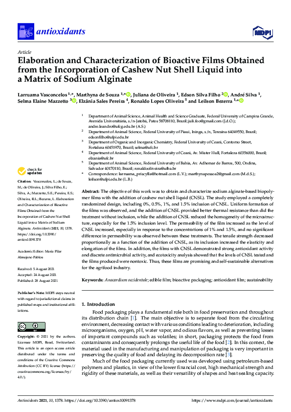 (PDF) Elaboration and Characterization of Bioactive Films Obtained from ...