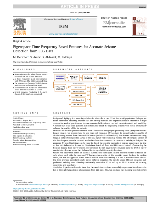 (PDF) Eigenspace Time Frequency Based Features for Accurate Seizure ...