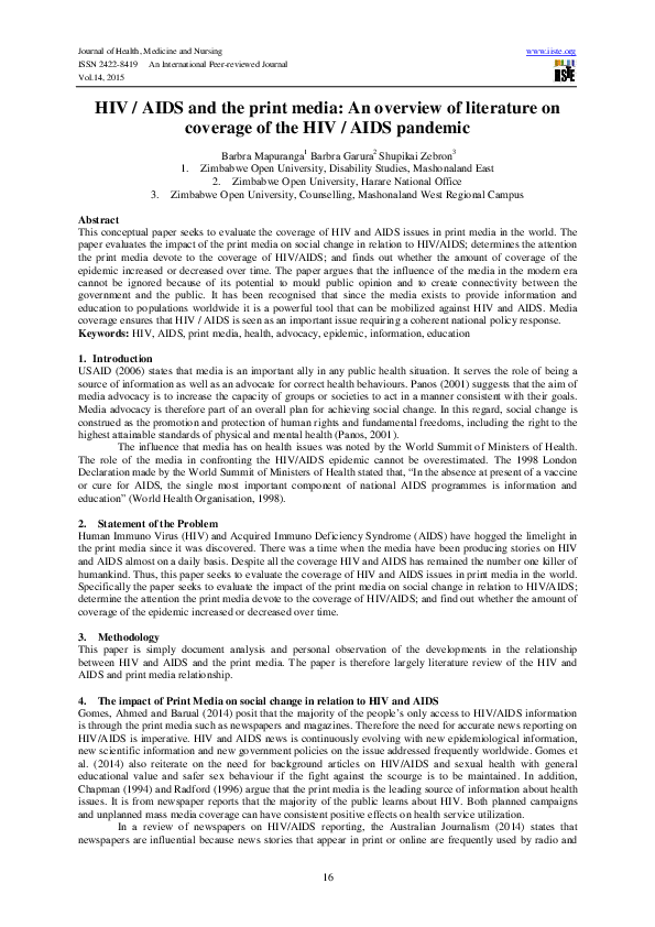 (PDF) HIV / AIDS and the print media: An overview of literature on ...