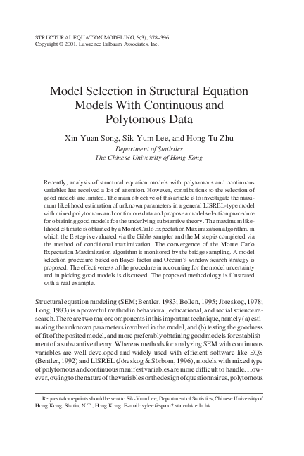 (PDF) Model Selection in Structural Equation Models With Continuous and ...
